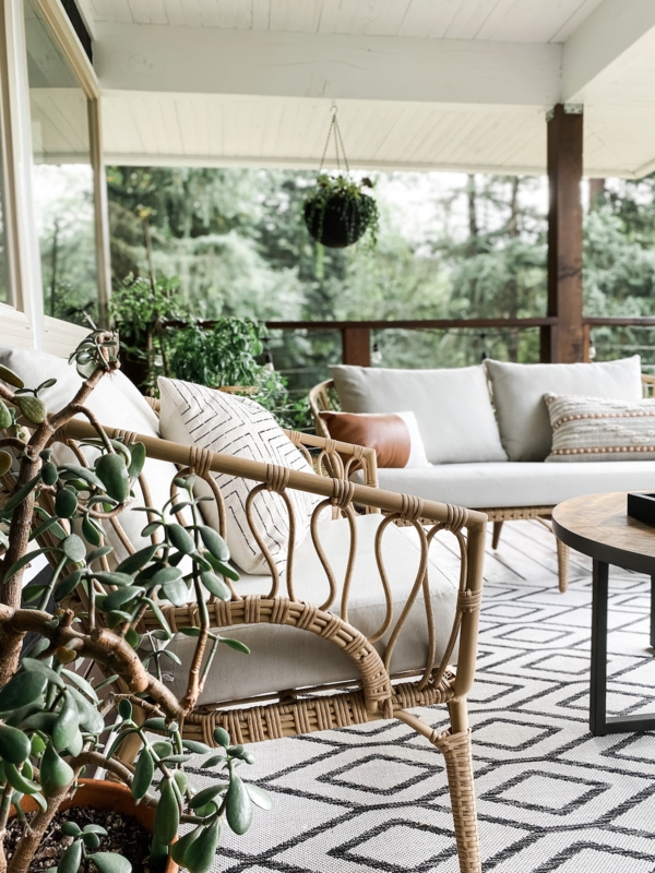 Exposed Wood Frame Outdoor Armchair Set for Cozy Patio Seating Arrangement