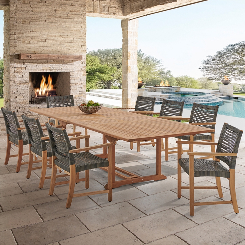 Extension Table Outdoor Dining Set, Driftwood Wicker