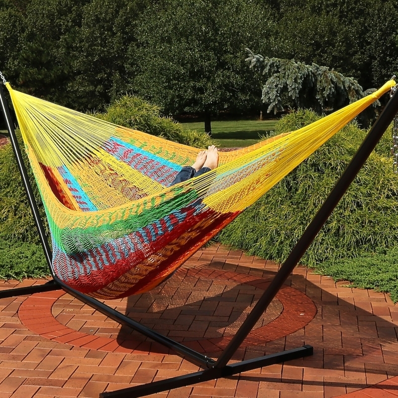 Extra Large Mayan Hammock with Cotton Cord Mesh Weave for Backyard