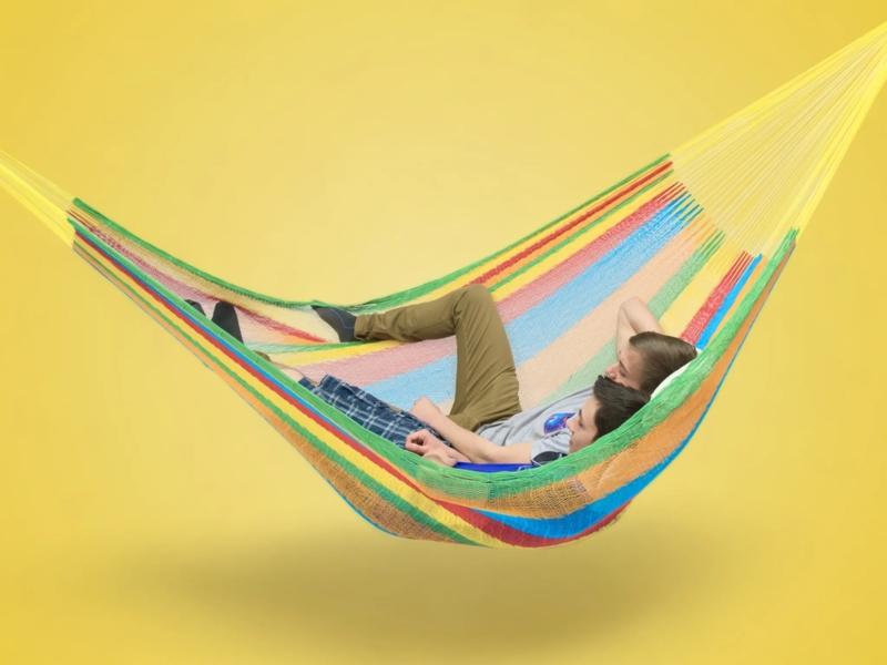 Extra Wide Fabric Hammock Gray Woven Textile Garden Sleep Lounge Spot