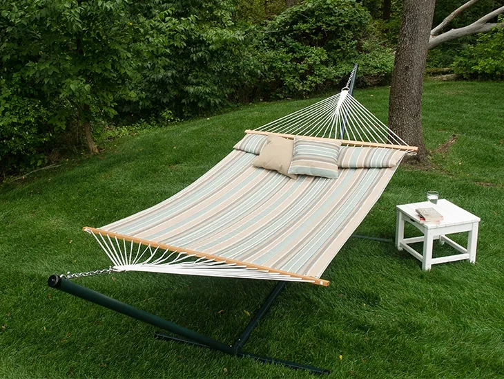 Extra Wide Hammock with Integrated Pillow in Navy Stripes
