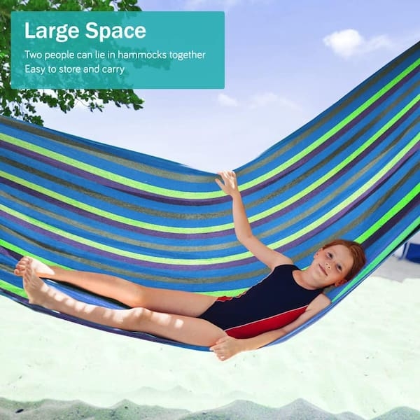 Fabric Hammock with Anti Roll Balance Beams and Vibrant Stripes