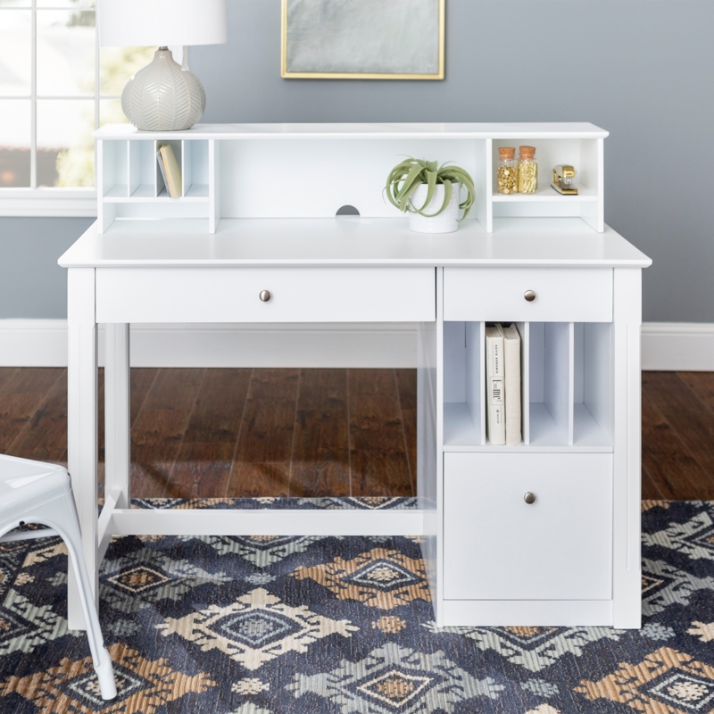 Farmhouse Computer Desk with X-Frame Hutch and Keyboard Tray