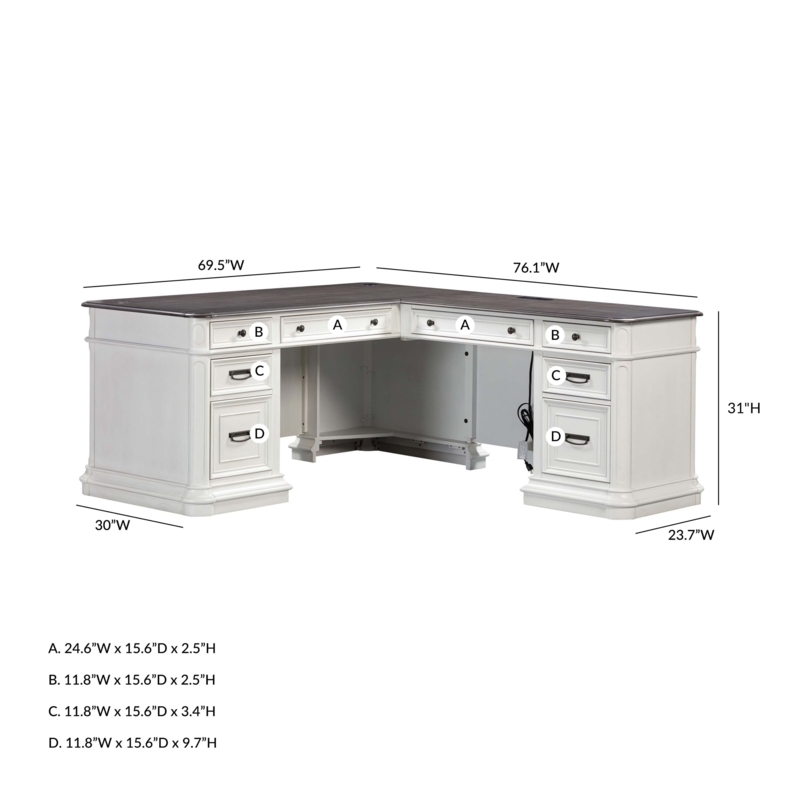 Farmhouse L-Shaped Desk with X-Brace Sides and Drawer Storage