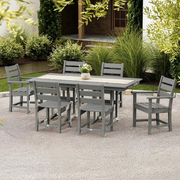 Farmhouse Outdoor Dining Set: 7-Piece Poly Wood Like Slat Back