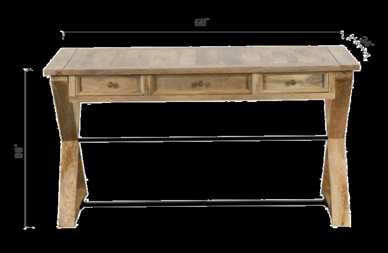 Farmhouse Writing Desk with 56 Inch Width and Two Drawers