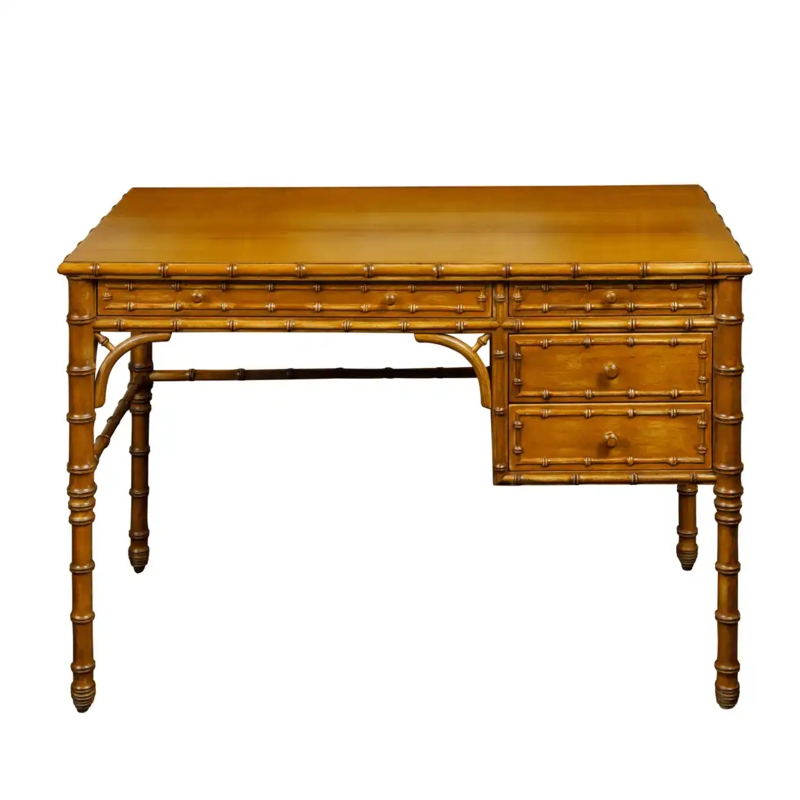 Faux Bamboo Writing Desk with Four-Drawer Storage