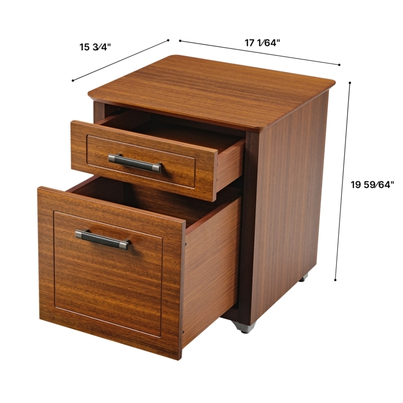File Cabinet 2-Drawer Tapered Legs Mid Century Modern Walnut Finish