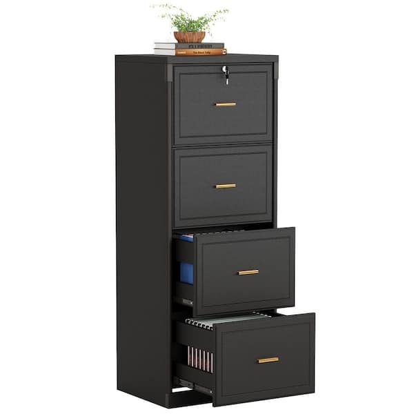File Cabinet Black Wood Finish Four Drawers Modern Vertical