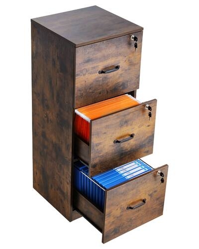 File Cabinet Burnt Wood Finish Locking Top Drawer Mobile