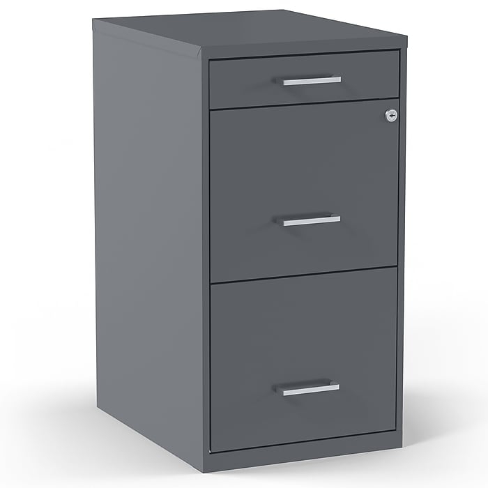 File Cabinet, Charcoal Gray Metal, Swivel Casters, Locking, Utility.