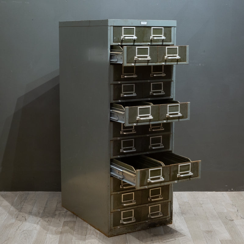 File Cabinet Double Column 1940s Style Olive Green Steel