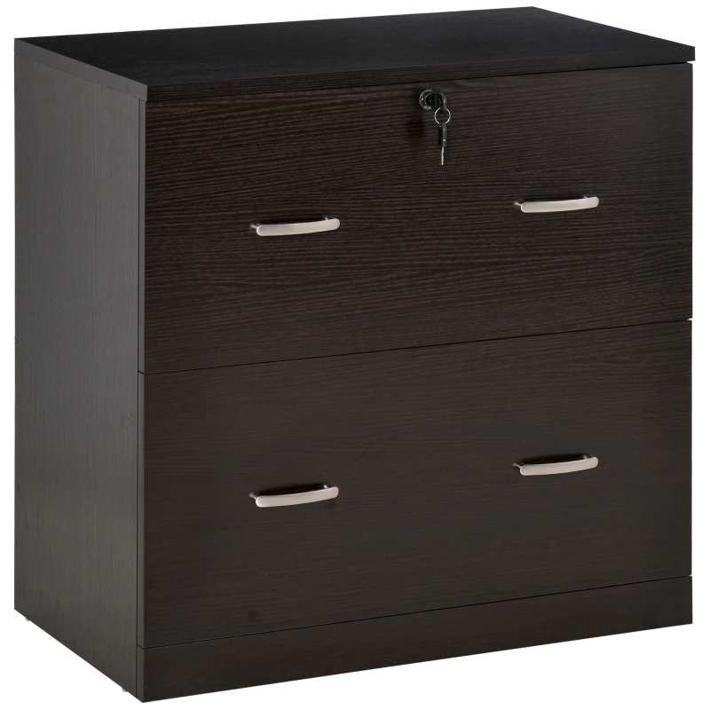 File Cabinet, Espresso Brown, Two-Drawer Vertical, Silver Bar Handles.