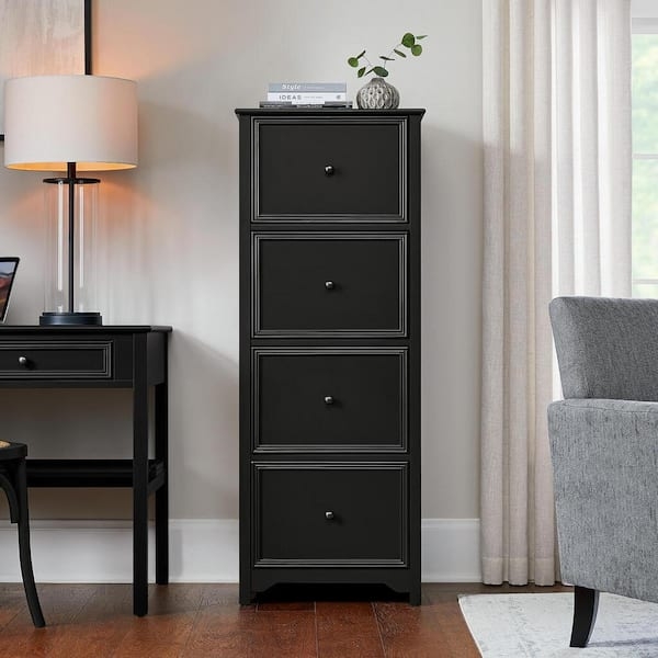 File Cabinet Farmhouse 4-Drawer Charcoal Finish with Recessed Panels