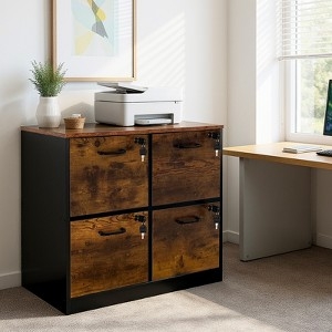 File Cabinet Four Drawer Wood Toned Locking Home Office Storage