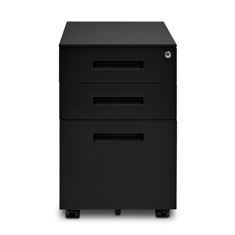 File Cabinet, Matte Black, Square Silhouette, Recessed Pulls, Locking.