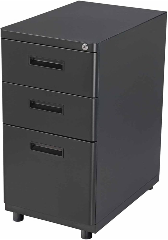 File Cabinet Mobile Pedestal Base Recessed Handles Matte Black