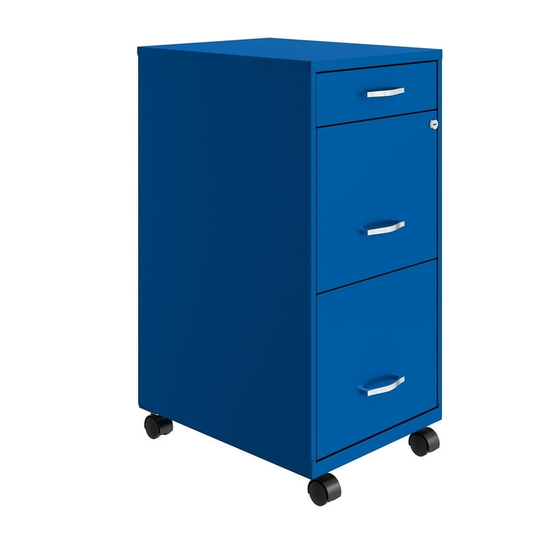 File Cabinet, Navy Blue Matte, Letter Width, Swivel Casters, Locking.