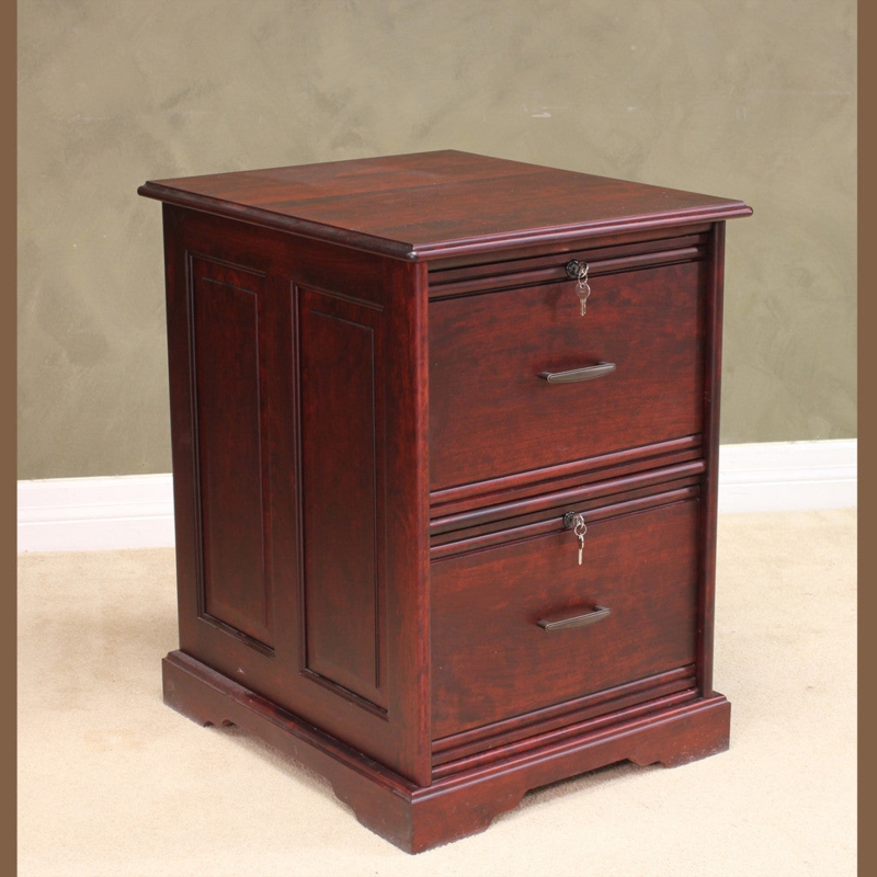 File Cabinet Reddish Wood Grain Framed Fronts Metallic Knobs