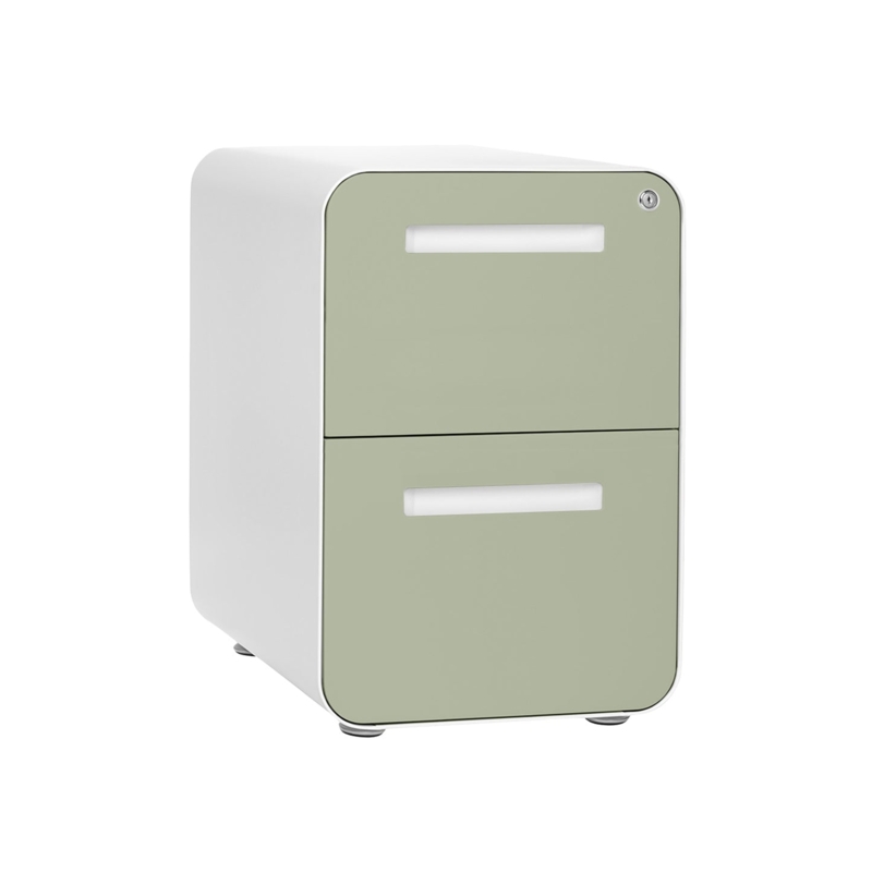 File Cabinet Sage Green Face Curved Edges 2-Drawer Locking Casters