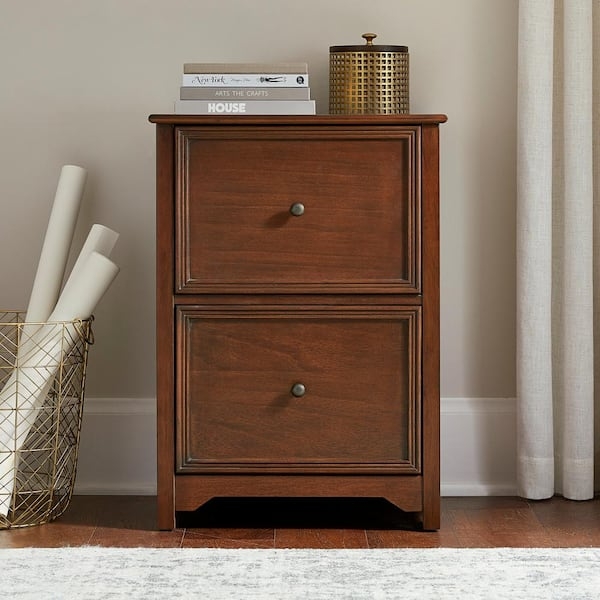 File Cabinet Walnut Brown Black Corner Accents Industrial Storage