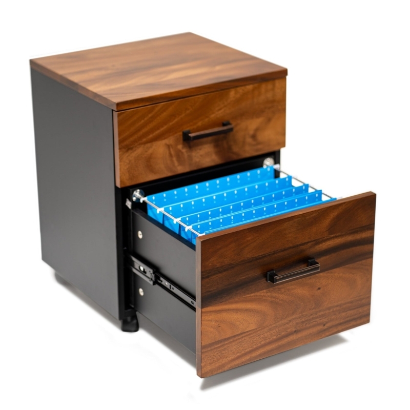 File Cabinet Walnut Wood Grain 2-Drawer Integrated Lock Block Feet