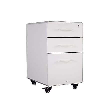 File Cabinet, White Matte, Integrated Pulls, Anti-Tip Wheel, Mobile.