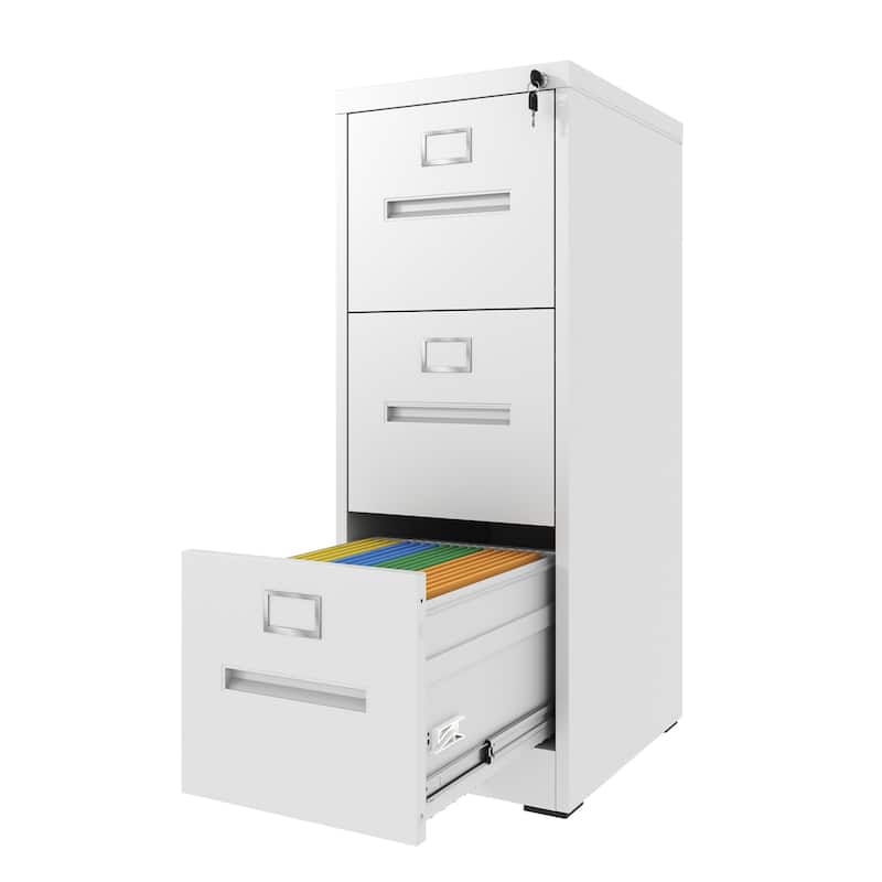File Cabinet White Metal Three Drawer Slim Locking