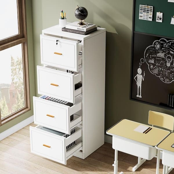 File Cabinet White Wood Toned Top Mobile Casters Modern