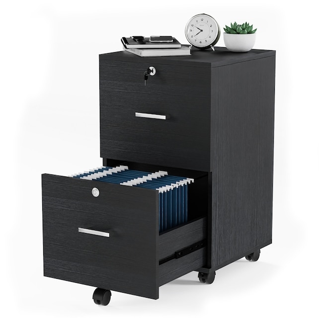 File Cabinet with Anti-Tip Wheel, Matte Black Locking Mobile Storage