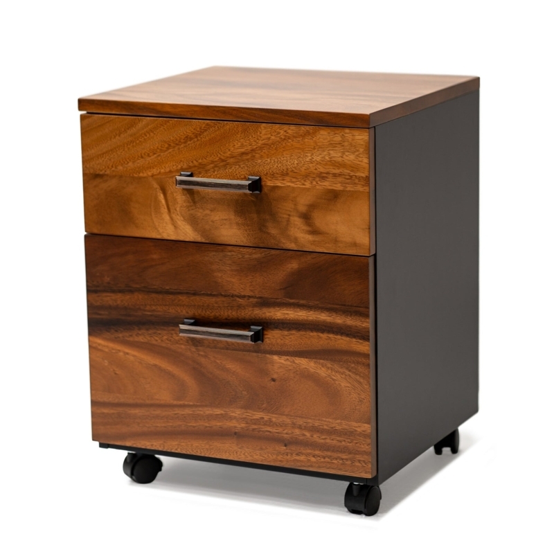 File Cabinet with Handleless Drawers, Walnut Grain, Mid-Century Walnut