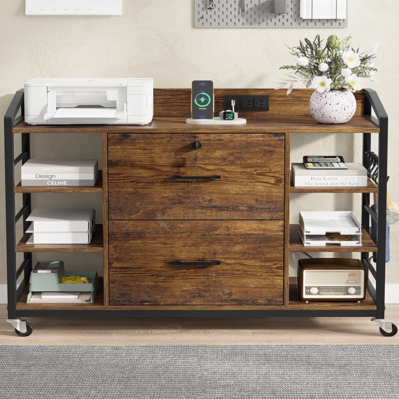 File Cabinet with Integrated Outlets, Lateral File Cabinet Storage