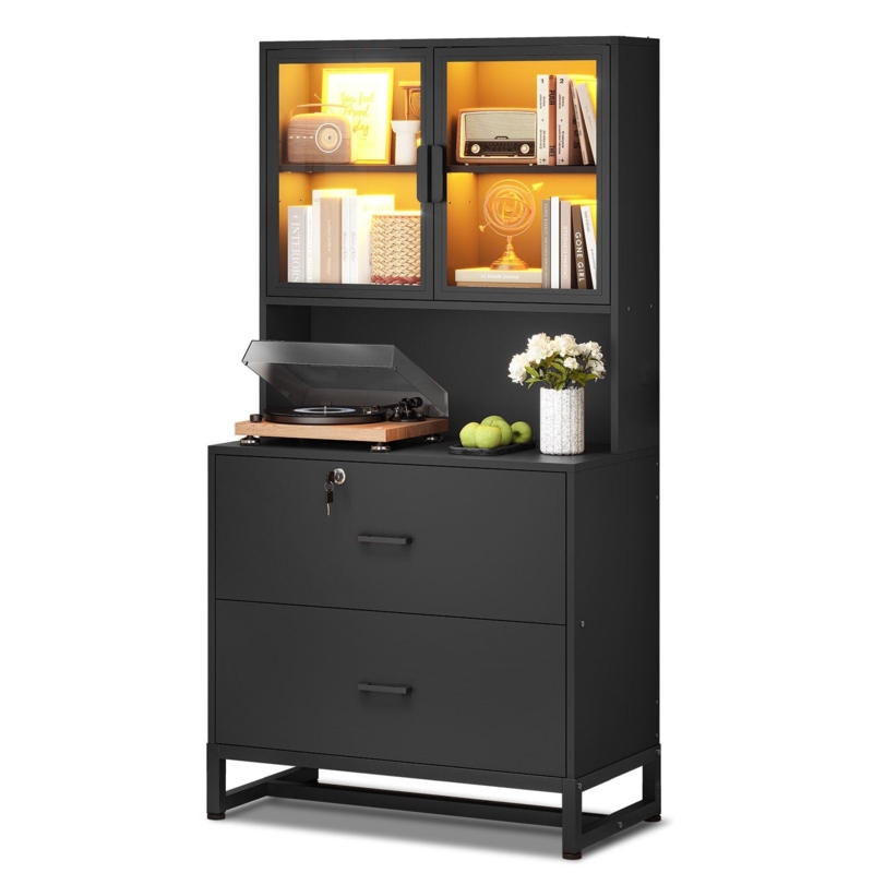 File Cabinet with Open Bookshelf Vertical Silhouette Matte Industrial