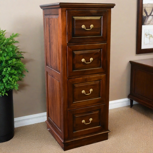 File Cabinet with Recessed Paneling, Four Drawers, Traditional Style