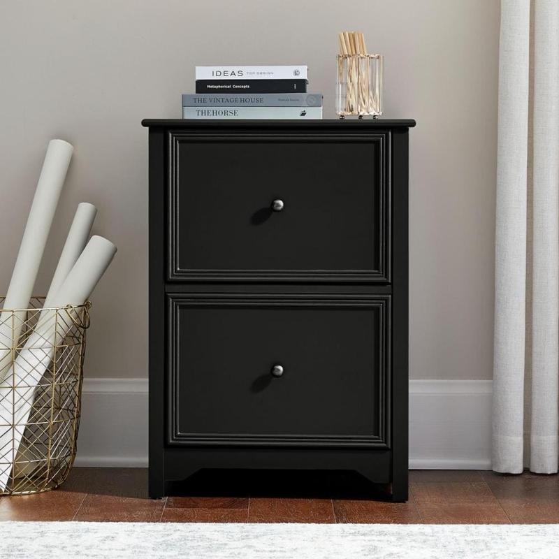 File Cabinet Wood Toned Top Charcoal Finish with Metal Cup Pulls