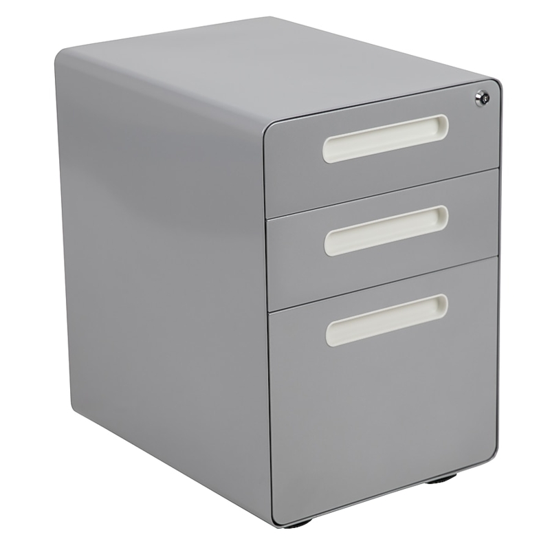 Filing Cabinet 3-Drawer Matte Gray Metal Integrated Side Pulls Lock