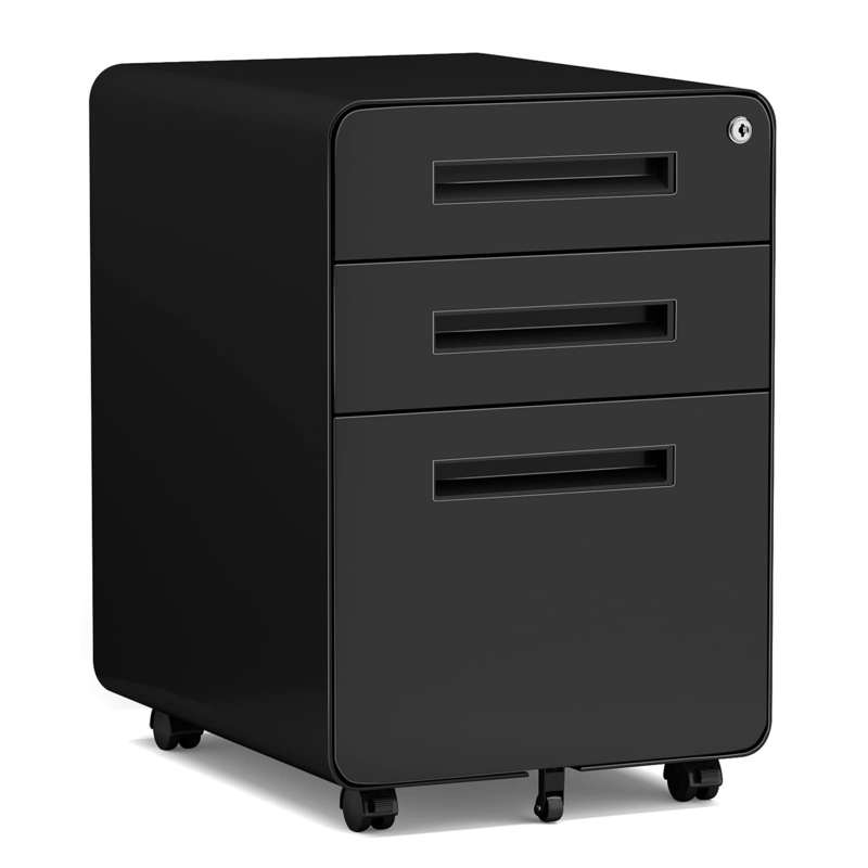 Filing Cabinet 3-Drawer Mobile Matte Finish Anti Tilt Wheel Under Desk