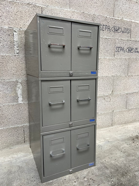 Filing Cabinet 6 Drawers Distressed Metal Label Holders Vintage