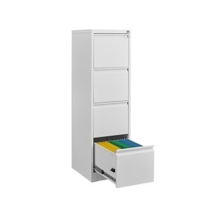Filing Cabinet Cream Metal Four Drawer Recessed Pulls