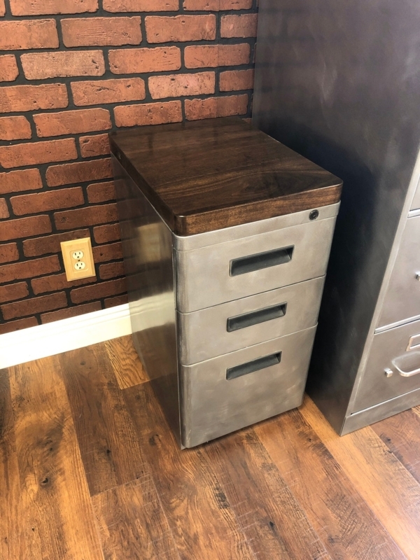 Filing Cabinet Distressed Teal Finish Wood Top Industrial