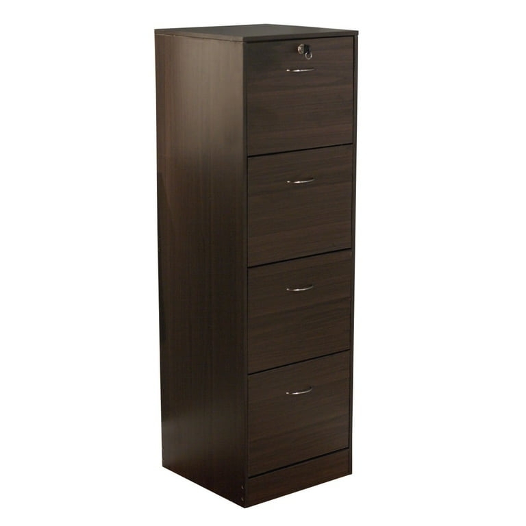 Filing Cabinet, Espresso Finish, Arched Handles, 4-Drawer Vertical Storage.