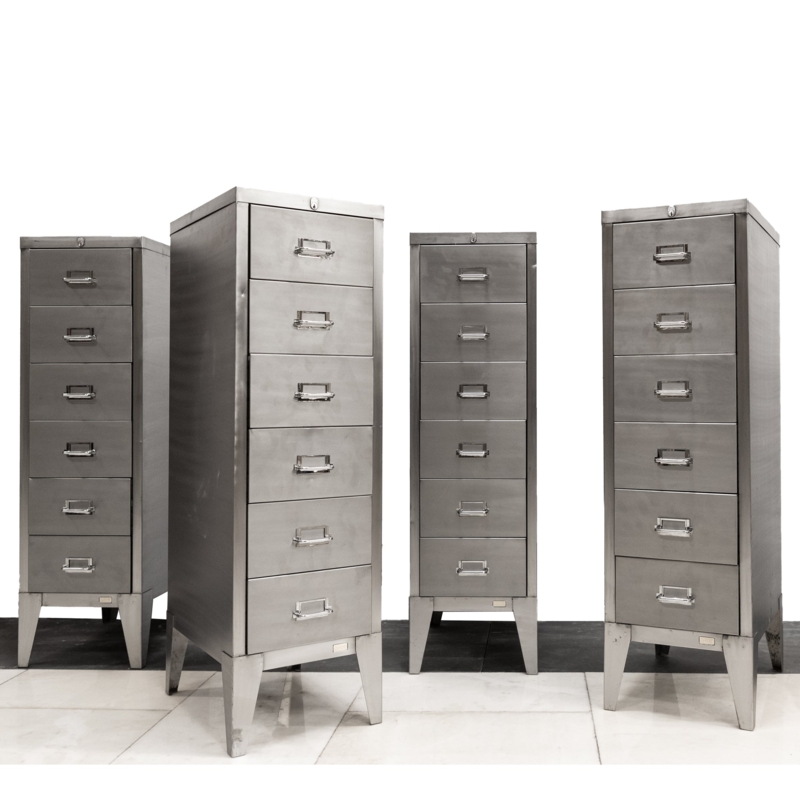 Filing Cabinet Hand Polished Steel Mid Century Sleek Design