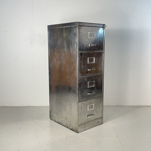 Filing Cabinet High Shine Finish Polished Steel Four Drawers