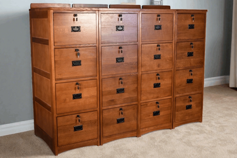Filing Cabinet, Mission Style Frame, Reddish Brown, Four Drawer File