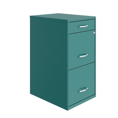 Filing Cabinet, Teal Semi-Gloss, Pencil Drawer, Rolling Casters, Locking.
