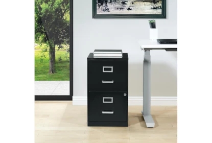 Filing Cabinet Textured Black Finish 2-Drawer Locking Metal Industrial