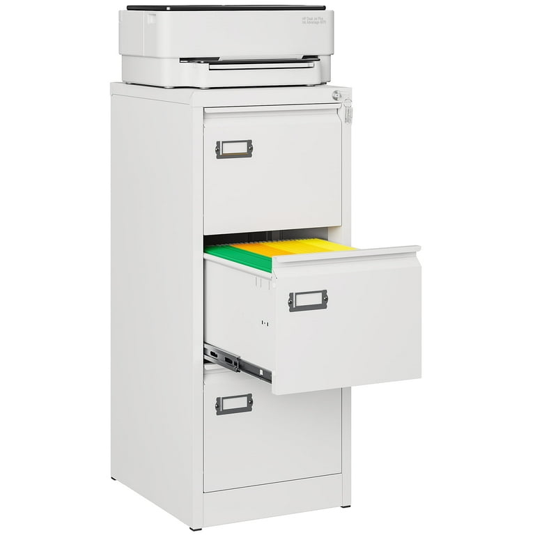 Filing Cabinet White Metal Three Drawer Side Pulls