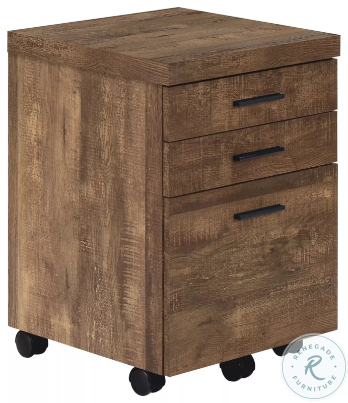 Filing Cabinet with Casters, Three Drawers, Rolling Wood Tone Finish