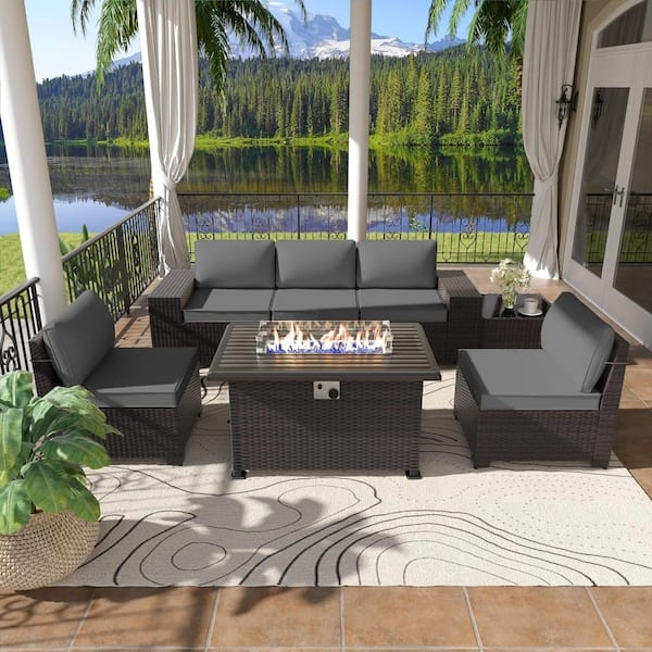 Fire Pit Patio Set Integrated Fire Pit Modular U Shaped Seating Grey.