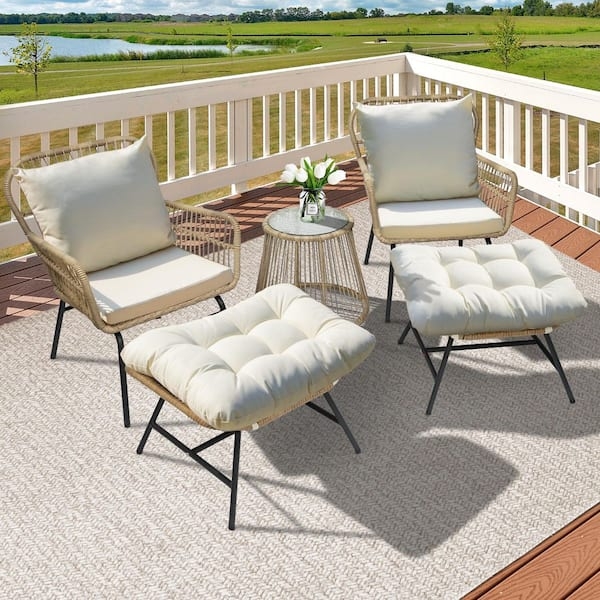 Five Piece Patio Furniture Set, Woven Rattan Appearance